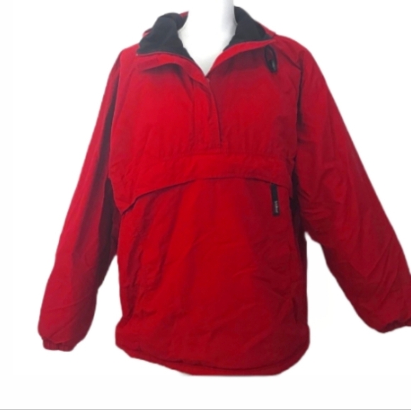 LLBEAN Squall Fleece Lined Fall Winter Ski Rain Coat Half Zip Hoodie Red Large - Picture 3 of 12